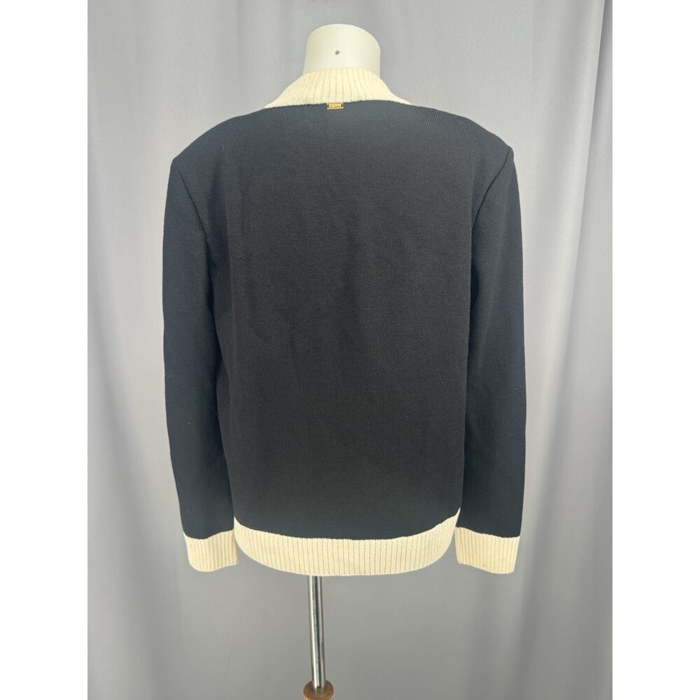 Vintage ST JOHN Cardigan Womens Medium Black Ivory Full Zip Wool Blend - Picture 5 of 12